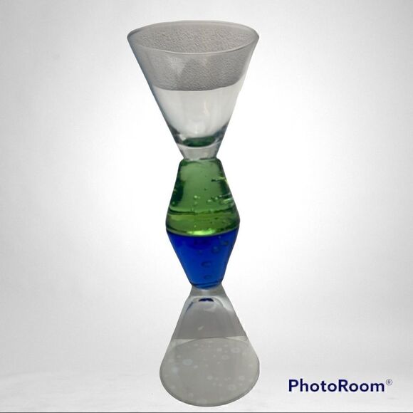 Shot Glasses Pedestal Style Green and Cobalt Blue Glass Set of 2 - Picture 2 of 9